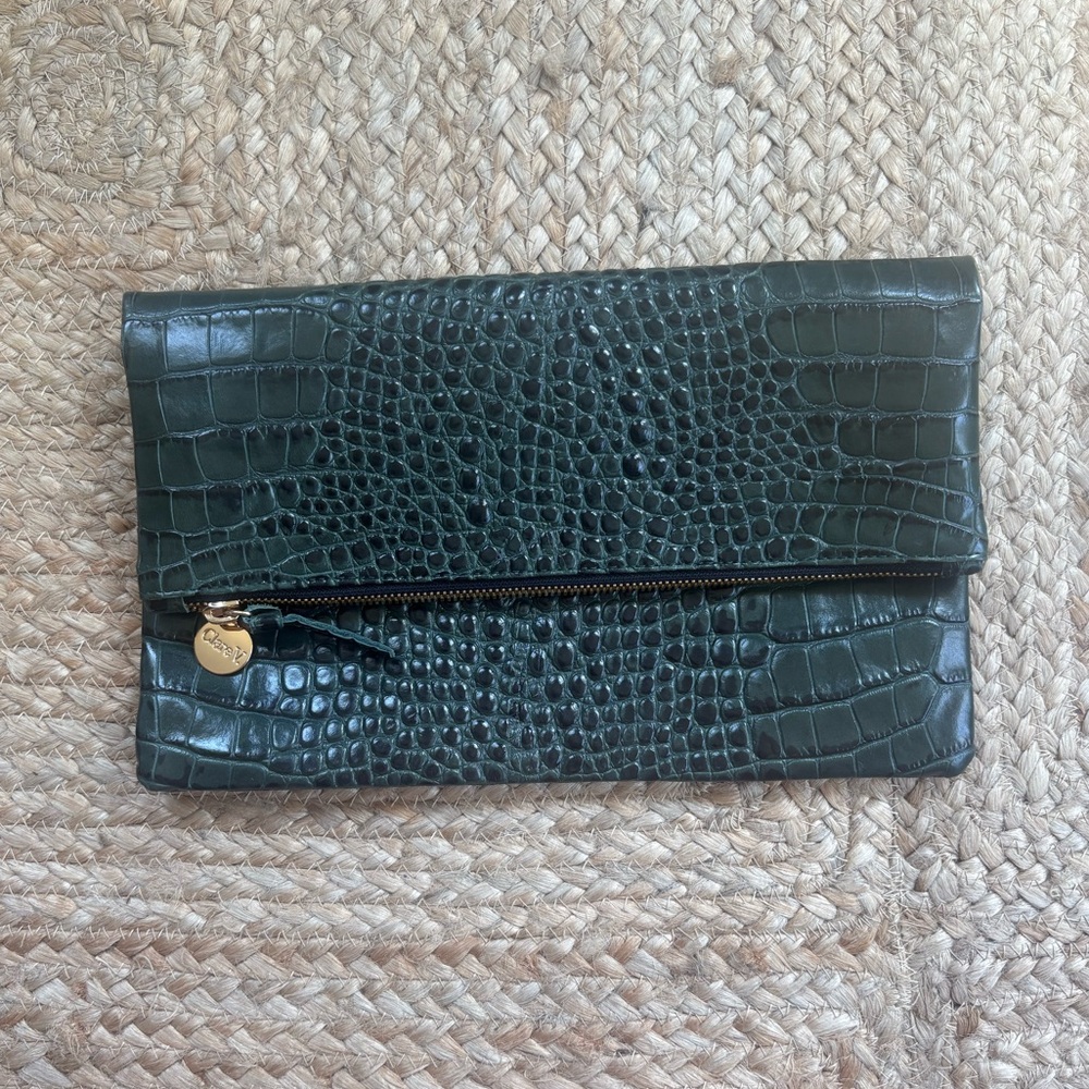 Clare V Croc Embossed Leather Clutch